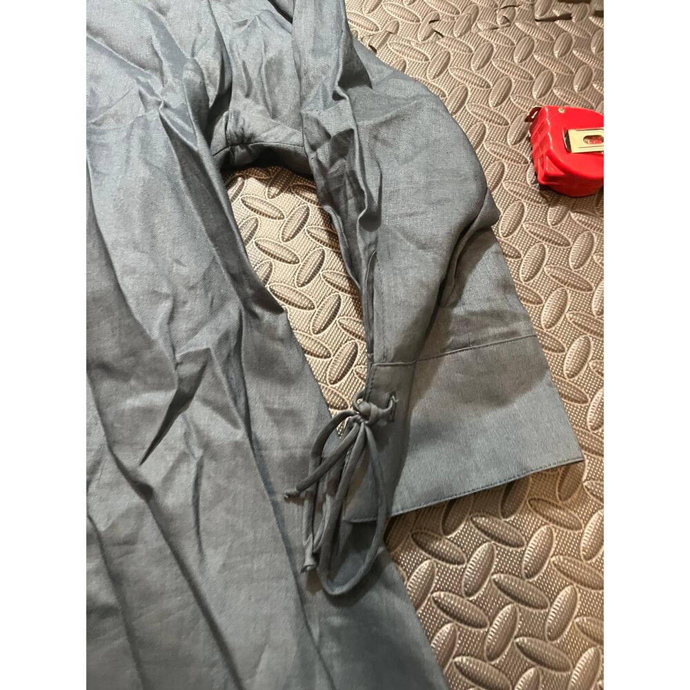 IC by Connie K Jacket Large Blue Linen button front boho back zip lagenlook - Picture 4 of 12